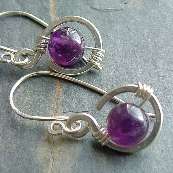 Amethyst Coil Earrings, Small