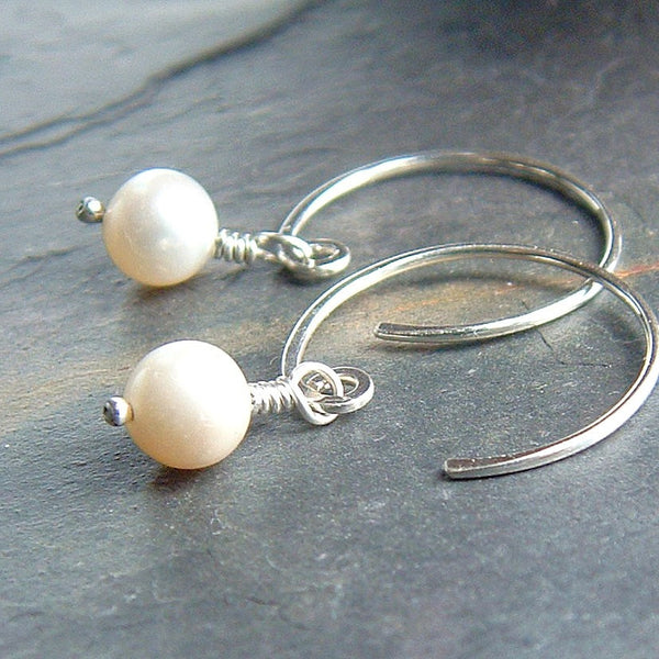 silver hoop earring with pearl