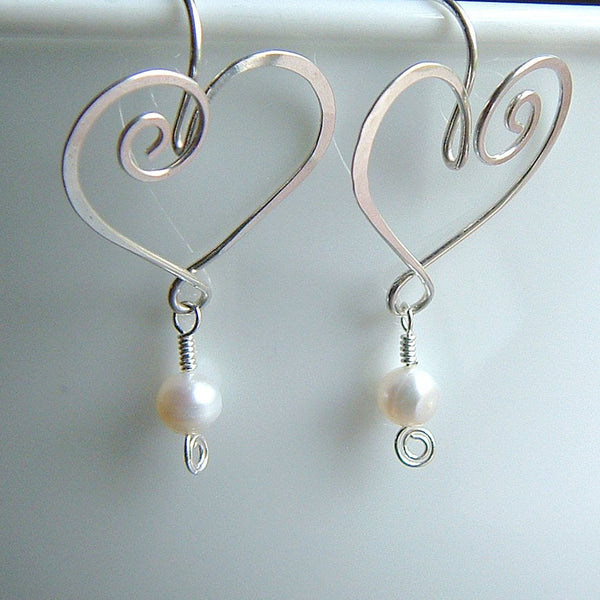 Heart Earrings with Pearl Drop