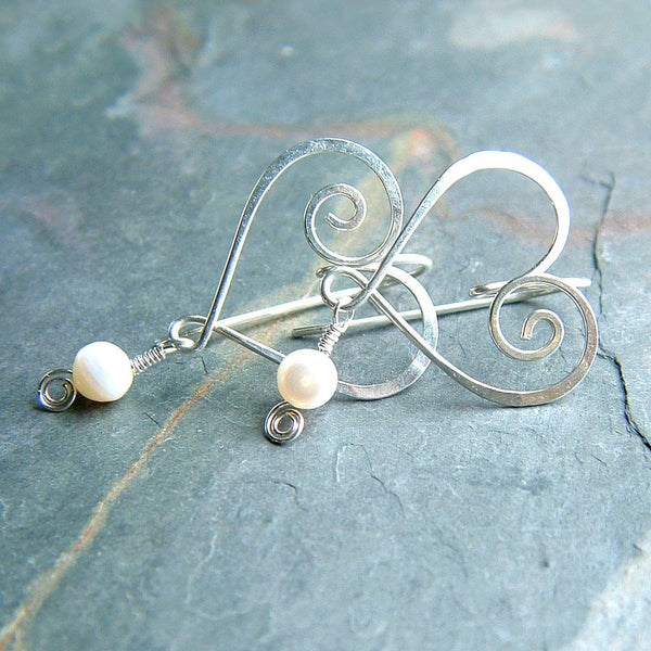 Heart Earrings with Pearl Drop