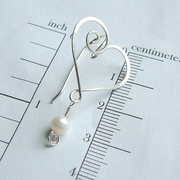 Heart Earrings with Pearl Drop