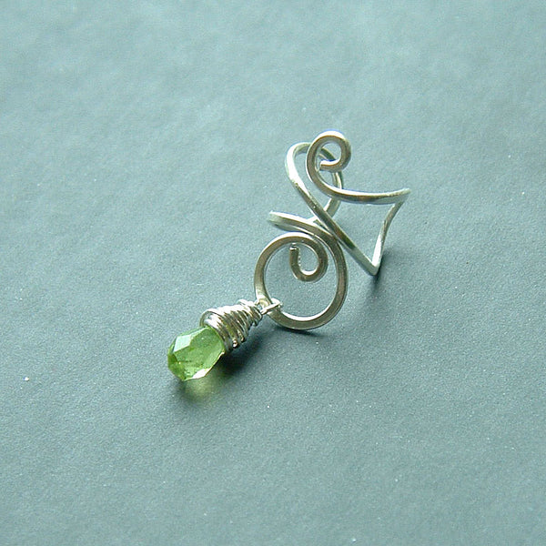 Silver Ear Cuff with Peridot Drop