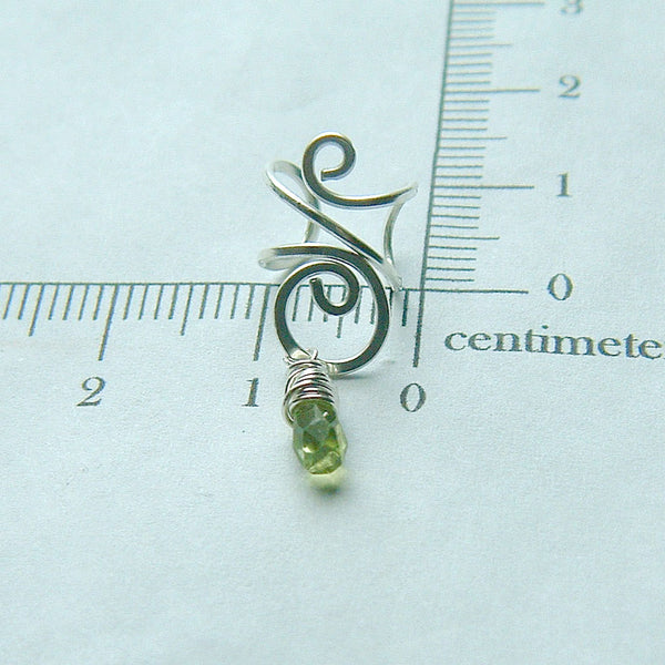Silver Ear Cuff with Peridot Drop