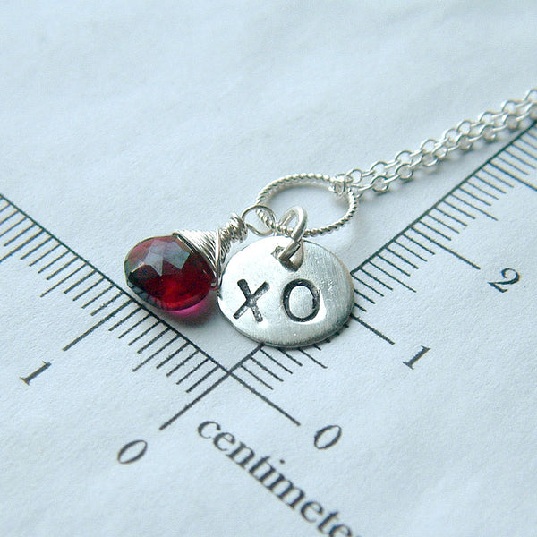 Garnet and Silver XO Necklace