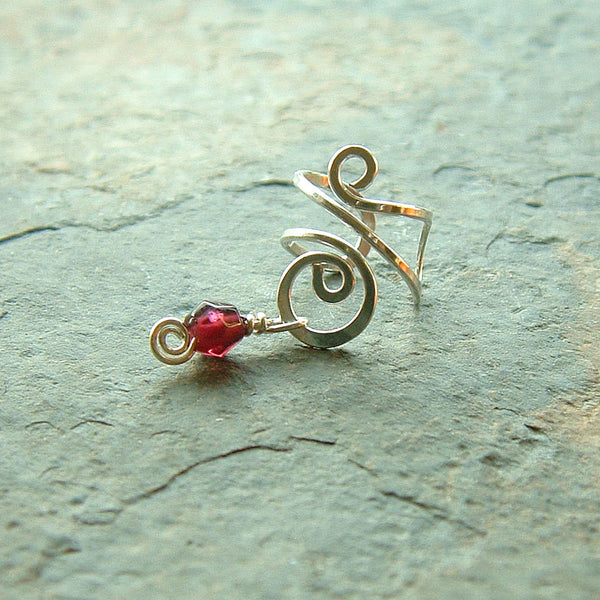 Silver Ear Cuff Swirl Garnet Earcuff Single