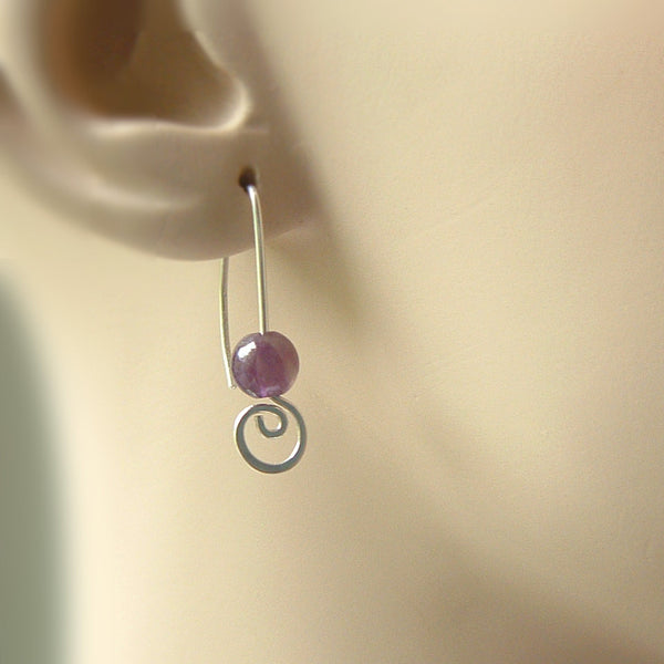 Amethyst Earrings Open Hook with Coil