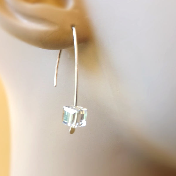 Clear Cube Earrings in Sterling Silver, Ice