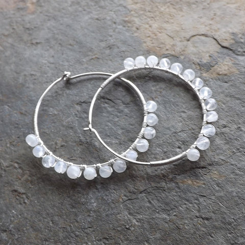 Sterling Silver Hoop Earrings Moonstone