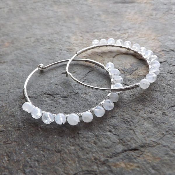 Sterling Silver Hoop Earrings Moonstone