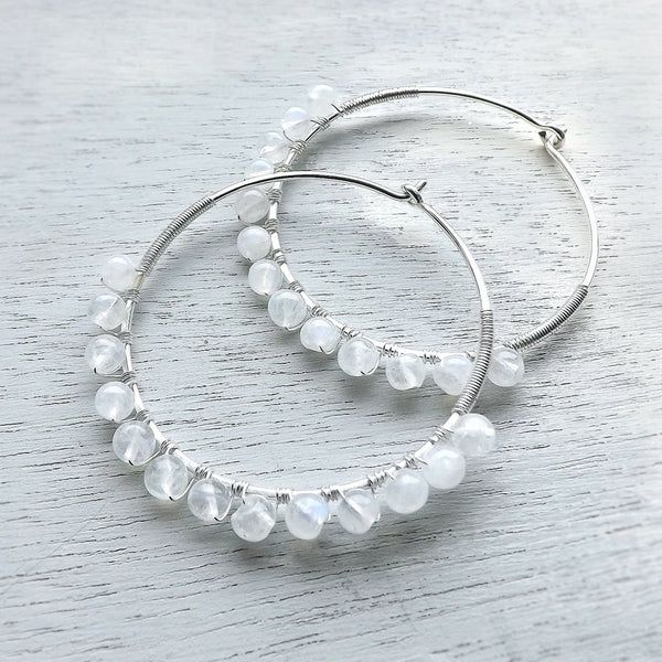 Sterling Silver Hoop Earrings Moonstone
