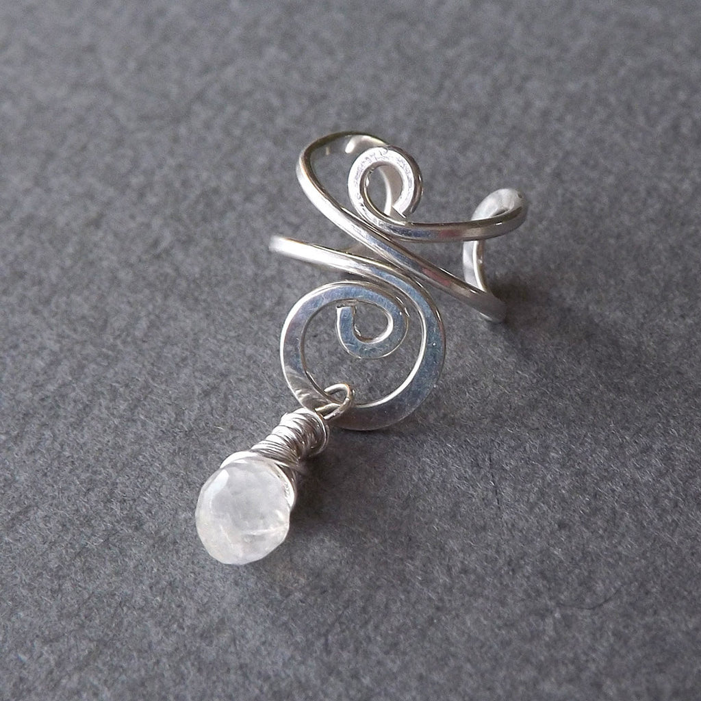 Sterling Silver Ear Cuff Silver Moonstone