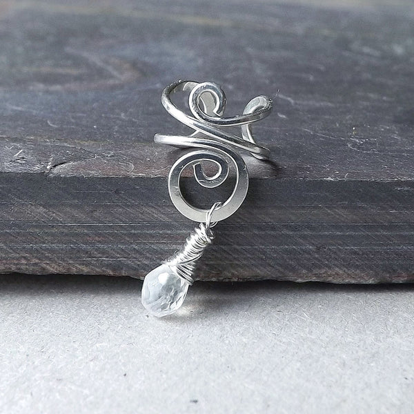 silver earcuff moonstone