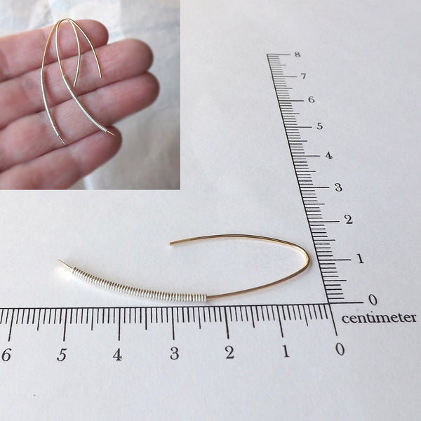 Gold Arc Threader Earrings Wrapped in Silver