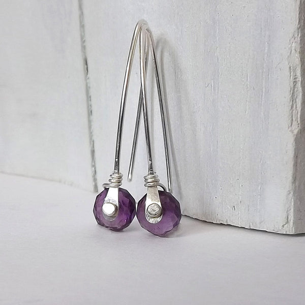 silver rivet earrings amethyst