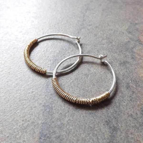 sterling silver hoops wrapped in gold
