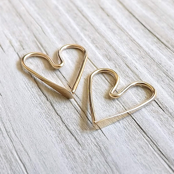 14k Solid Gold Heart Hoop Earrings Small