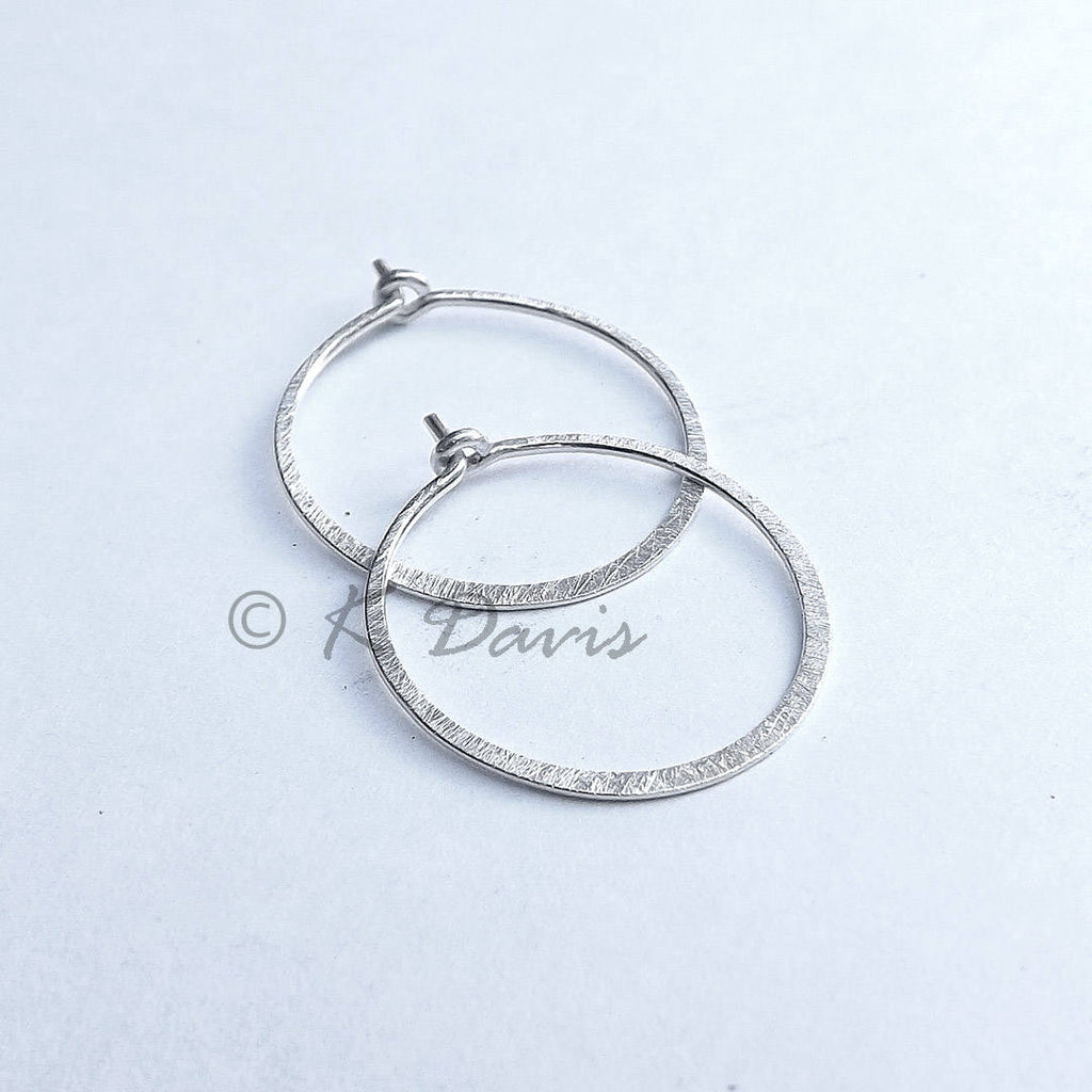 Sterling Silver Hoop Earrings Medium, Brushed Finish