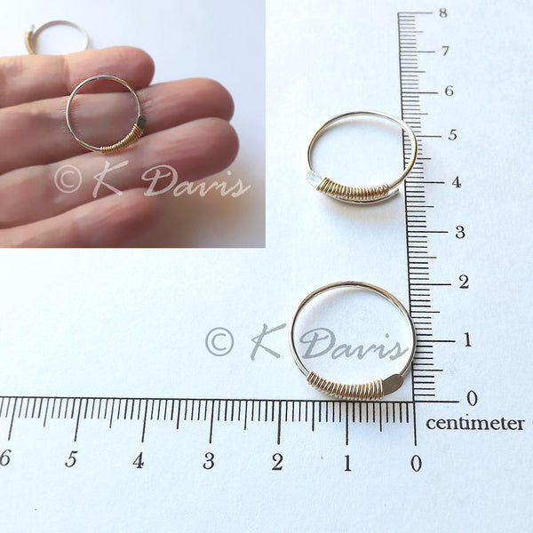 gold wrapped silver open hoops measurement