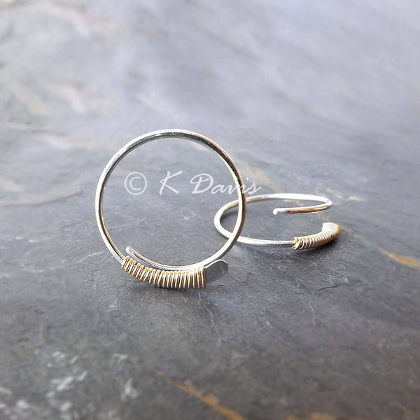 silver and gold wire wrap hoops