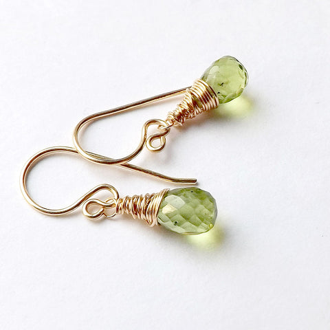peridot and gold dangle earring