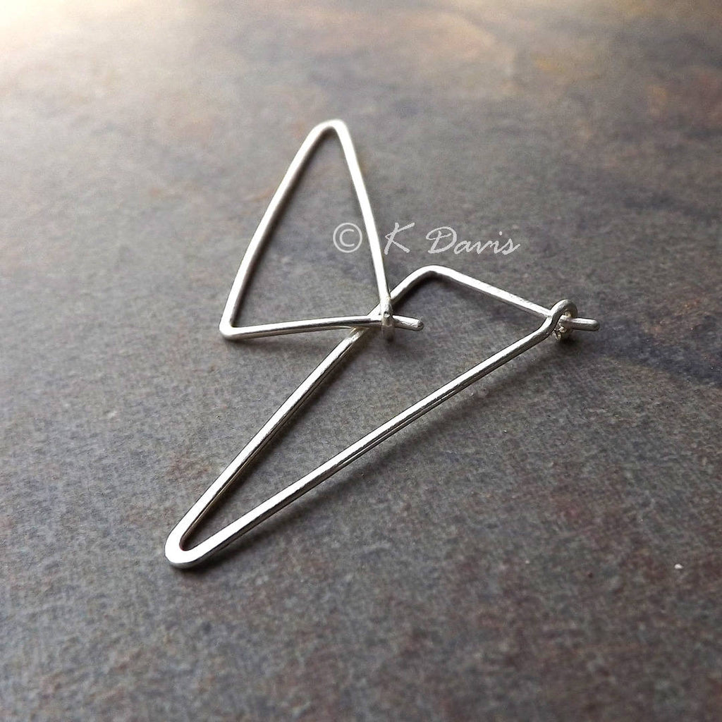 Silver V Drop Hoop Earrings 3D Yeah Triangle Huggie Earrings